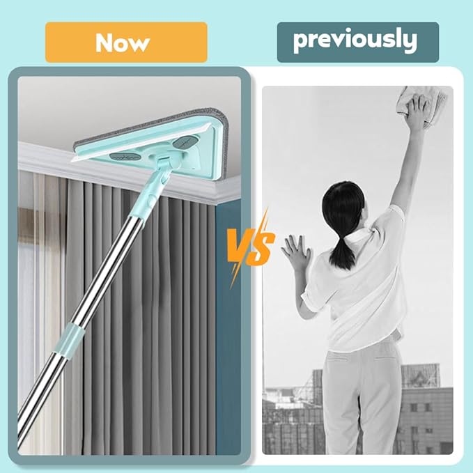 Multifunctional Triangle Mop 2024 New 360° Rotatable Adjustable Cleaning Mop Wet and Dry Triangular Window Squeegee Mop for Bathroom Floor Wall Bed Bottom Ceiling (Including 4 Cloth)