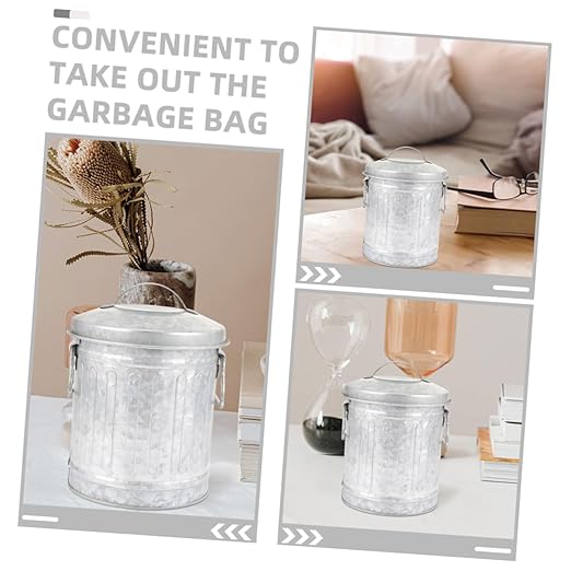 2Pcs Decorative Bucket Shaped Trash Bin Vintage Iron Wastebasket for Office and Home Creative Desktop Rubbish Can Removable Lid