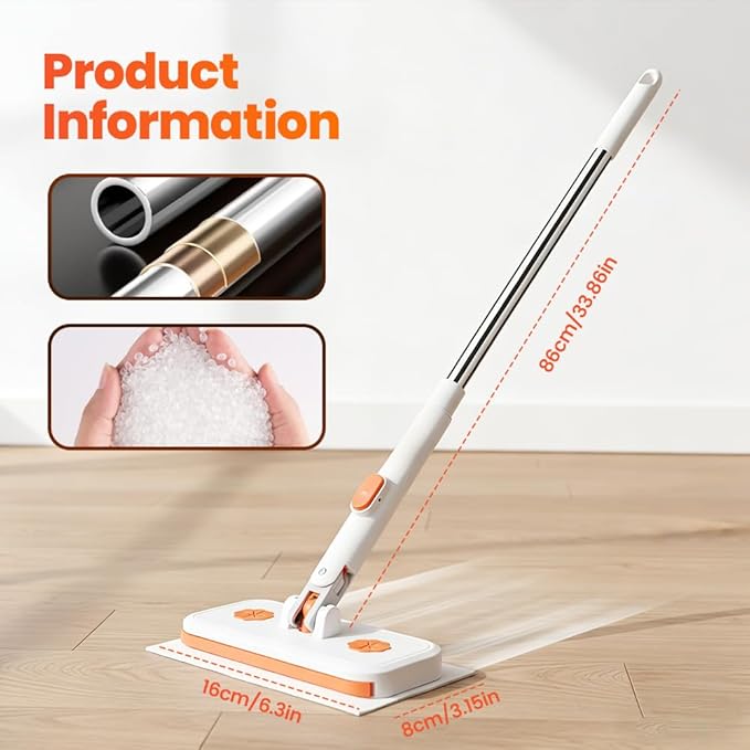 Convenient Cloth Changing Mini Mop No-Touch Dirty Cleaning Flat Dust Mop Rotating Automatic Cloth Changing Mop for House Wall Bathroom Toilet Corners Door Window (White-1pcs)