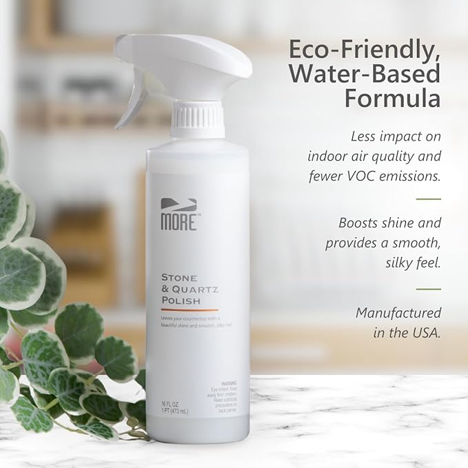 MORE - Stone &amp Quartz Polish - For Granite Marble &amp Natural Stone Countertops - Spray &amp Wipe Streak-Free - Water-Based Formula - Marble &amp Granite Polish - For Indoor &amp Outdoor St