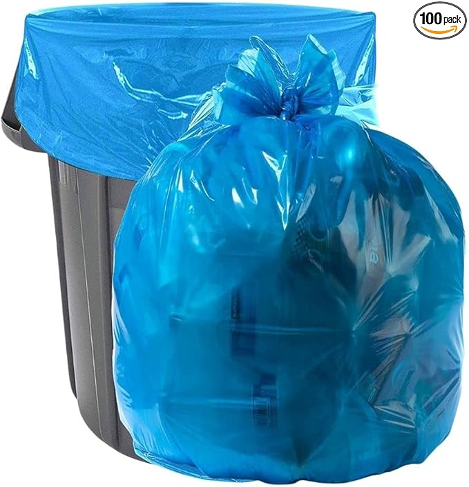 Plasticplace 32-33 Gallon Recycling Trash Bags 1.2 Mil Blue Garbage Liners 33” x 39” (100 Count)