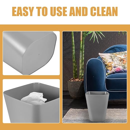 Uonlytech 2pcs Square Trash Can Compact Plastic Wastebasket for Home Office Kitchen and Bathroom Easy Open Design Minimalist Style