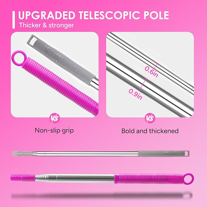 ThinkLearn Microfiber Dusters for Cleaning14PCS Feather Dusters with Extension PoleBendable Washable and Extendable Duster for High Ceilings Fans and Blinds House Cleaning Kit Pink Gift for Women