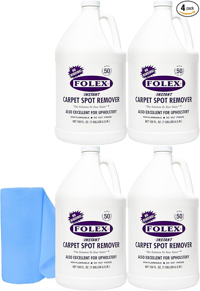 FOLEX Instant Carpet Spot Remover Carpet Cleaner with Reusable Cleaning Cloth - 128 oz - Removes Pet Accidents Grease Red Wine and More - 4 Pack