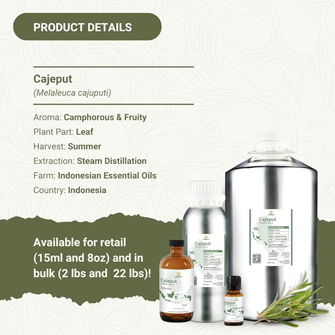 Cajeput Essential Oil (2lbs) - Direct from Central Java Indonesia - Essential Oils for Diffusers Aromatherapy Essential Oils for Body Massage Oils | 100% Pure Therapeutic Grade