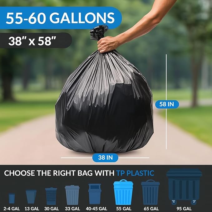 40–45 Gallon Trash Bags 40 x 46 Inch – 1.5 Mil Heavy Duty Black Garbage Bags 100 Count – Large Can Liners for Commercial Contractor and Cleanup Use