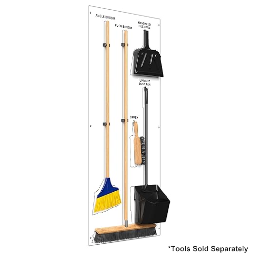 Clean &amp Sweep 5S Shadow Board/Wall Mount Broom Holder 68 x 30 Board 5S Cleaning Station - Board Only Tools Sold Separately Made in The USA by AccuformNMC White/Black PSB614WTWT