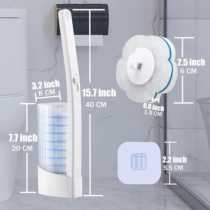Disposable Toilet Brush and Holder Set with 48 Toilet Cleaner RefillsToilet Wand Kit with Toilet Brush Refill Pads Disposable Toilet Cleaning System for Toilet BowlBathtubBathroom - White