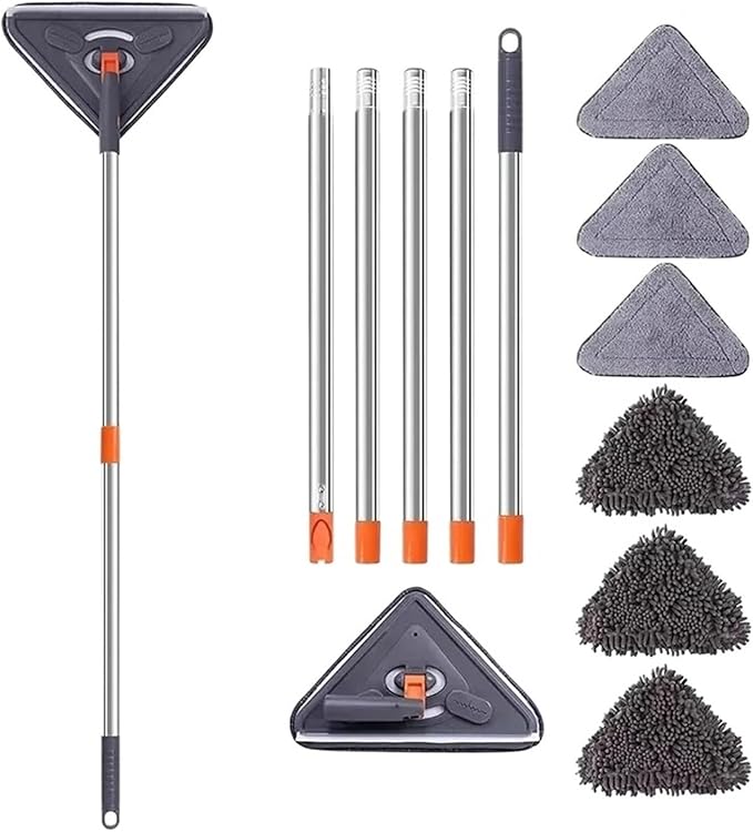 Compatible for 1Set Wall Cleaner Mop with Handle Adjustable Ceiling Cleaning Cloth 360 Rotating Dust Reusable Tool