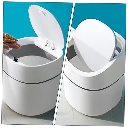 NUOBESTY 2pcs Mini Desk Trash Can with Lid Wear-Resistant Plastic Desktop Wastebasket for Kitchen Office Bedroom Compact Tabletop Garbage Bin for Home Organization