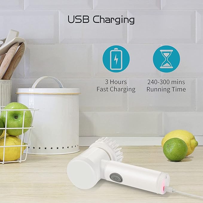 Electric Spin Scrubber Electric Cleaning Brush Cordless Power Scrubber with 5 Replaceable Brush Heads Handheld Rechargeable Shower Scrubber for Grout/Bathtub/Toilet/Window/Kitchen/Sink/Dish/Floor/Wall