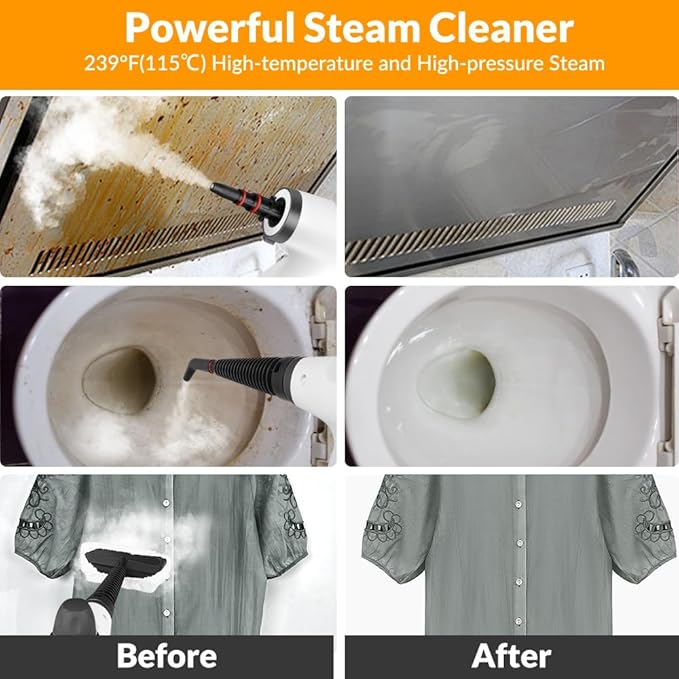Handheld Pressurized Steam Cleaner with 12 pcs Accessories Steamer for Cleaning Steam Cleaner for Home Use Steamer for Cleaning Car Furniture Floor Upholstery Grout and Tile Deep Gray