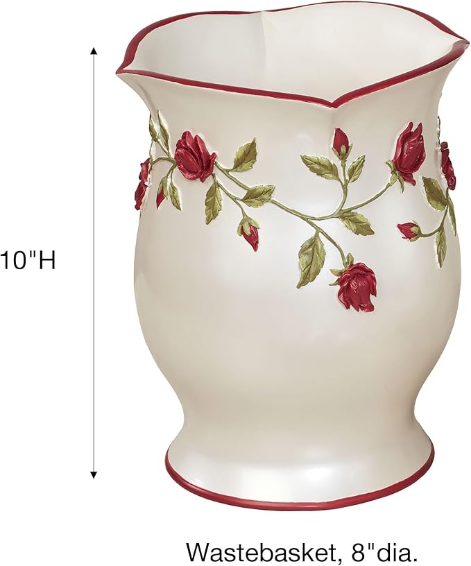 Touch of Class Vining Rose Wastebasket Pearl