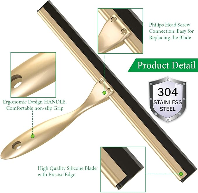 Stainless Steel Squeegee for Shower Doors All-Purpose Shower Squeegee for Bathroom Window and Car Glass 14 Inches