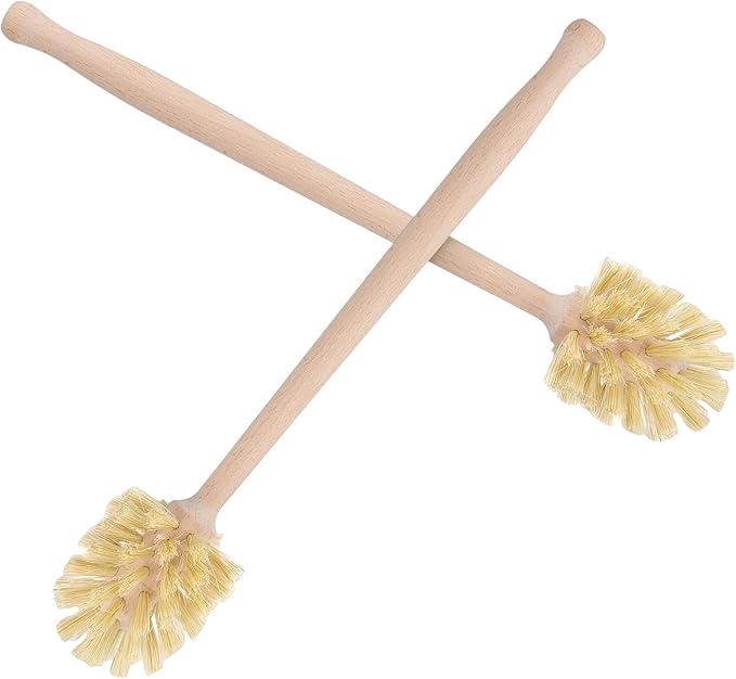 HAKZEON 4 Pack Wood Bottle Brush 14 Inch Extra Long Beechwood Handle and Sisal Bristles Kitchen Bottle Brush for Scrubs Wide Mouth Jars Cups Tumblers Dishes Vases