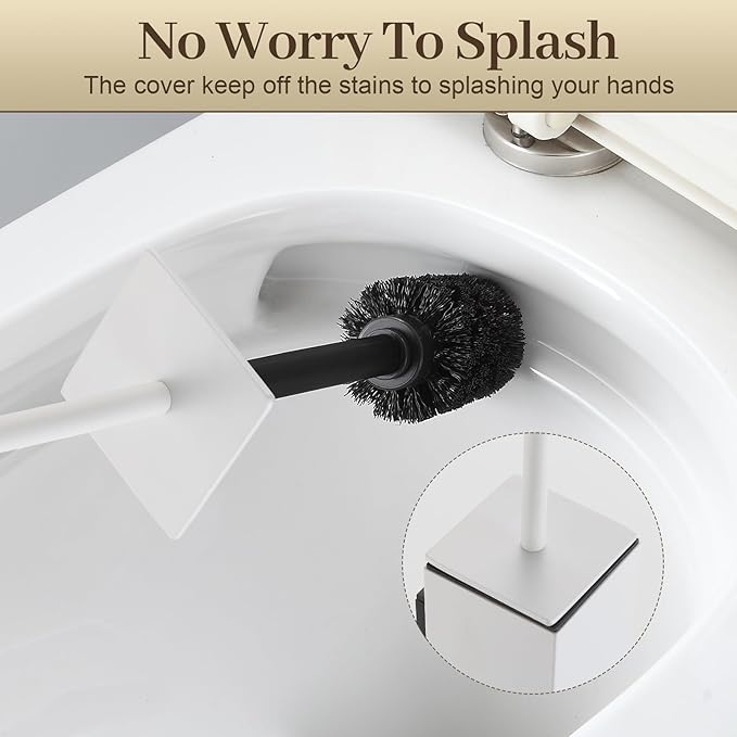 Toilet Brush and Holder Wall Mounted White Aluminum with 2 Replaceable Heads Bathroom Toilet Brush Drill or 3M Adhesive Mount for Bathroom