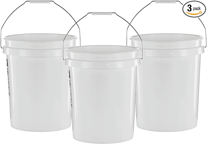 United Solutions 5 Gallon Bucket - 3 Pack White Heavy Duty BPA-Free Plastic Bucket Comfortable Handle Easy to Clean Perfect for on The Job Home Improvement or Household Cleaning