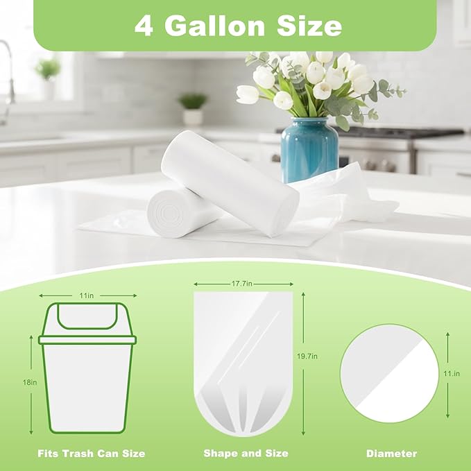 Delxo 4 Gallon Small Trash Bags 2000 Count Bulk 17.7 x 19.6 Clear Unscented Bathroom Trash Bags 0.48 Mil Thick Tear-Resistant Small Garbage Bags for Bathroom Office &amp Commercial Use