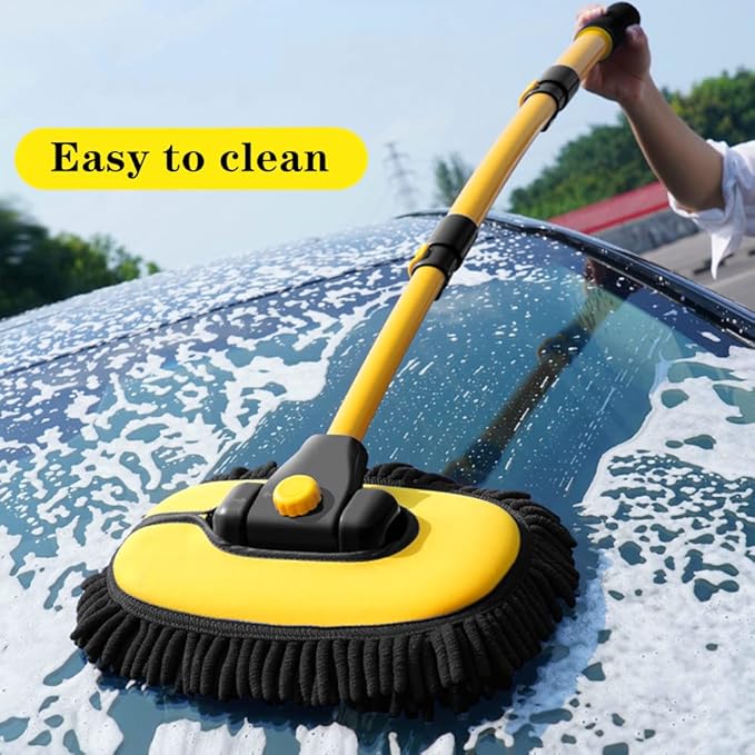 Car Wash Brush with Long Handle Chenille Microfiber Mop Mitt with 1 Replacement Head Wheel Brush Extension Pole Cleaning Kit &amp Towels for Cars &amp Trucks - 5PCS