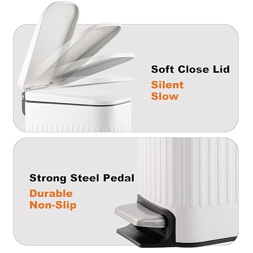 TrashAid Slim Bathroom Trash Can with Lid Soft Close 6 Liter/1.6 Gallon Stainless Steel Small Garbage Can with Removable Inner Bucket Step Pedal Slim Wastebasket for Toilet Office Bedroom White