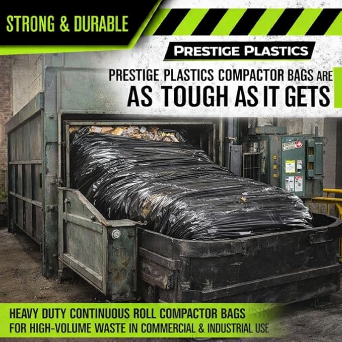 Heavy Duty Black Compactor Bag Tubing — 32 x 244 ft Continuous Roll | Industrial Strength LDPE Plastic | Extra-Wide Custom Length Trash Bags for Commercial Compactors