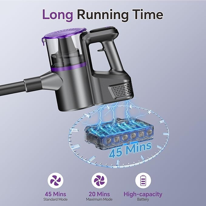Cordless Vacuum Cleaner Powerful Vacuum Cleaners for Home with Mopping Combo Water Tank Stick Vacuum Cordless Rechargeable Lightweight Vacuum for Hard Floors Carpet Pet Hair Purple