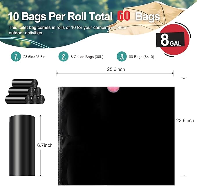 Portable Toilet BagsDrawstring Camping Toilet Bags Toilet Trash Bags Leak-Proof Waste Bags for Camping Hiking TravelingEmergency Outdoor Activities