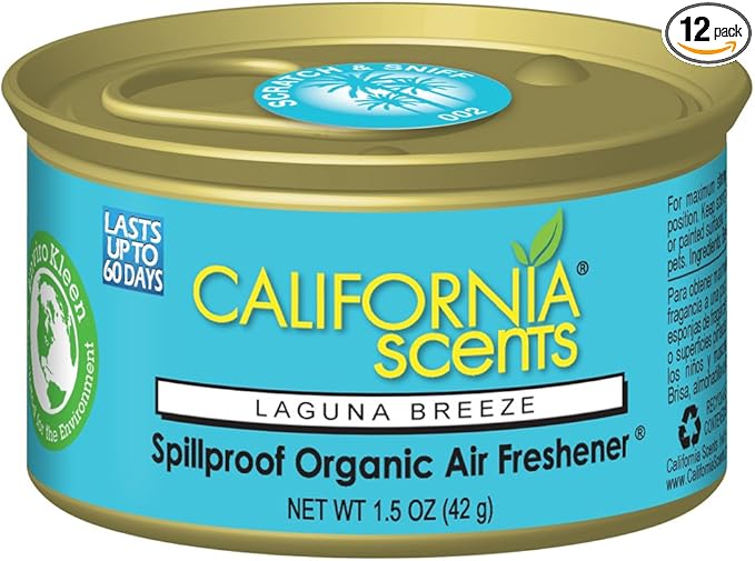 California Scents Spillproof Can Air Freshener Eco-Friendly Odor Neutralizer for Home Car Much More Laguna Breeze 1.5 oz 12 Pack