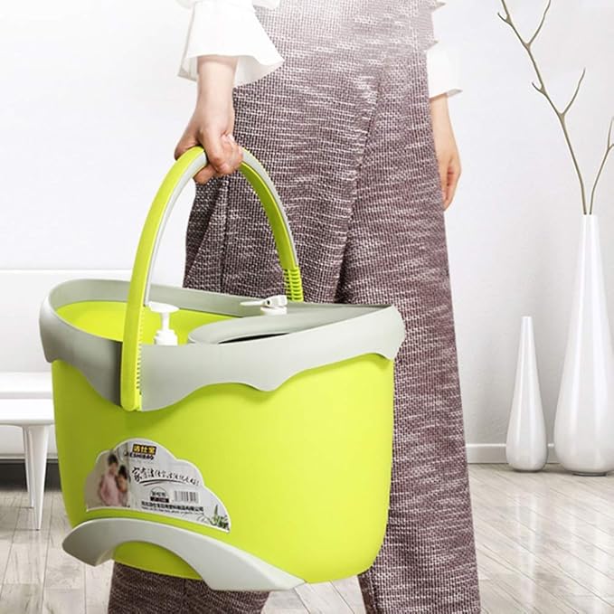 Automatic Rotating Mop with 4 Reusable Heads Hand-Free Pressure Dehydration &amp Metal Basket Double Drive Mop Bucket for Effortless Household Cleaning - Green