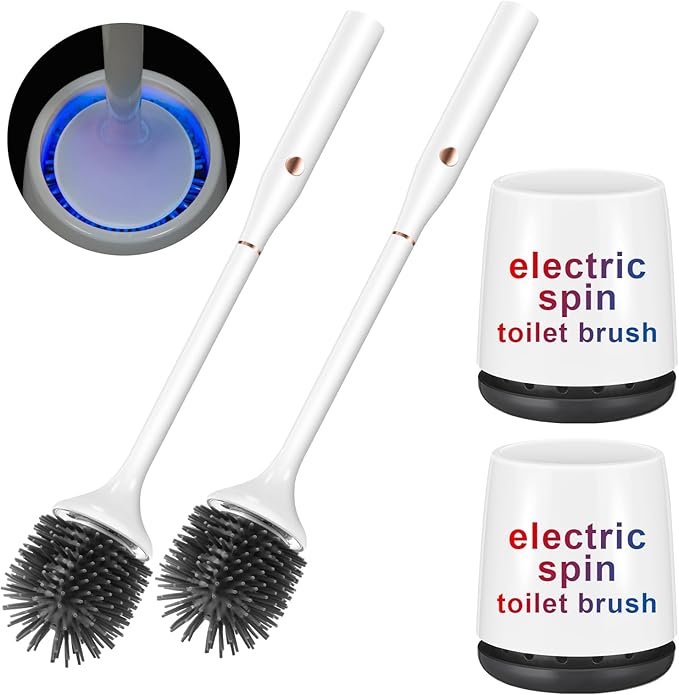 Electric Toilet Bowl BrushSilicone Toilet BrushToilet Bowl Brush and Holder Set with Ventilated HolderToilet Brush Floor Standing Wall Mounted Without DrillingRechargeable 2packs