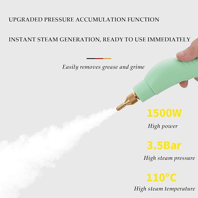 Steam Cleaner for Home Portable Handheld Steamer for Cleaning With 15s Heat-UP 13LTankClean GreaseAutomotive wheels and interior trimGrout Tile Floor Couch Carpets