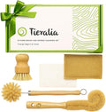 Tieralia Bamboo Dish Brush Gift Set – 5-Piece Kitchen Cleaning Set with Bottle Brush Round Scrub Brush Palm Brush &amp 2 Plant-Based Sponges | Wooden Handle Cleaning Tools for Dishes &amp Surfaces