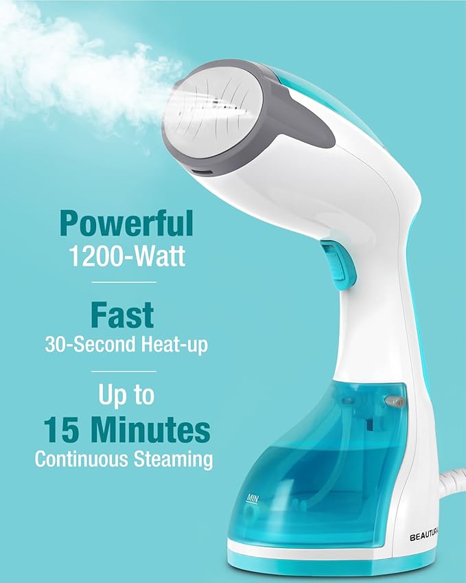 BEAUTURAL Steamer for Clothes Portable Handheld Garment Fabric Wrinkles Remover 30-Second Fast Heat-up Auto-Off Large Detachable Water Tank