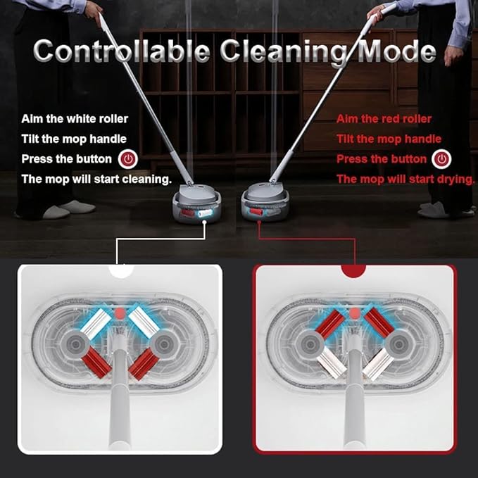 Cordless Electric Spin Mop Power Mop with 4 Floor Scrubber Pads/Automatic Cleaning Bucket/Water SprayerLightweight &amp RechargeableSuitable for Wooden Marble Tile Hardwood Floor.