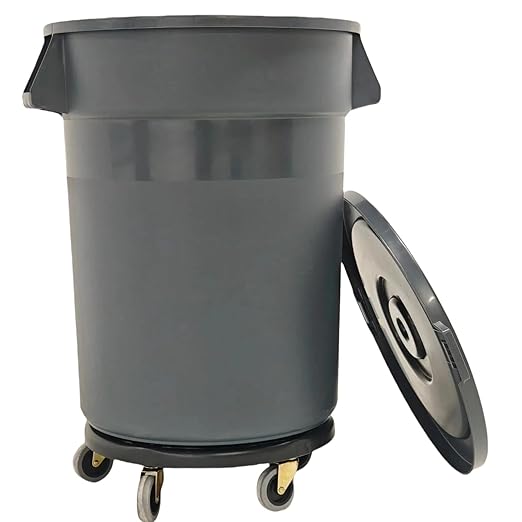 32 Gallon Outdoor Trash Can with Lid and Wheels Removable Wheels and Sturdy Handle Outdoor Trash Can for Outdoors Hospitals Garages Backyards and Yards (Grey)
