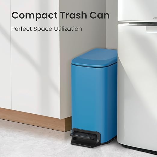 Cesun Small Bathroom Trash Can with Lid Soft Close Step Pedal 6 Liter / 1.6 Gallon Stainless Steel Garbage Can with Removable Inner Bucket Anti-Fingerprint Finish (Blue)
