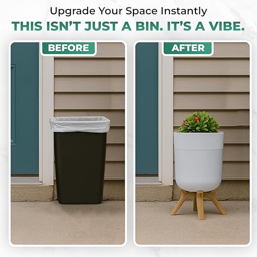 Small Bathroom Trash Can with Plant Style Lid 1.8 Gallon White Small Bathroom Garbage Can Decorative Wastebasket for Bedroom Office and Bathrooms Trash Bin That Looks Like a Plant