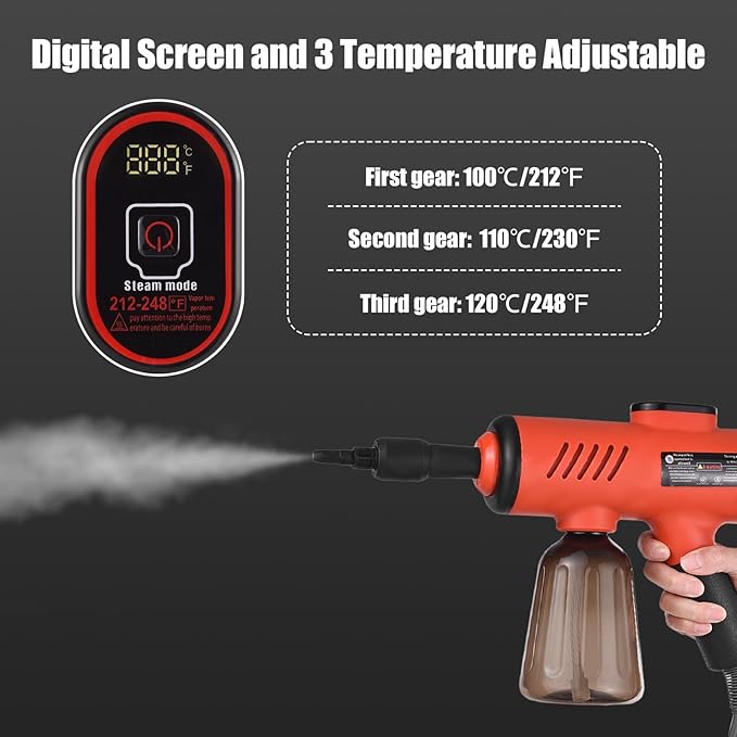 Handheld Steam Cleaner 1500W Portable Steamer for Cleaning with 600ml Removable Tank &amp 7 Accessories - Adjustable 3-Temperature Control Fast Heating &amp Deep Cleaning for Home (US plug)