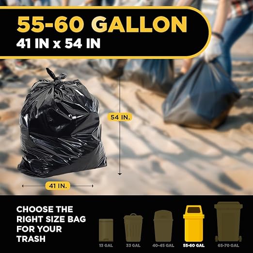 Aluf Plastics 55-60 Gallon Trash Bags Source Reduction Series Value High Density 22 Micron (equiv) Intended for Home Office Bathroom Paper Styrofoam (Pack of 150)
