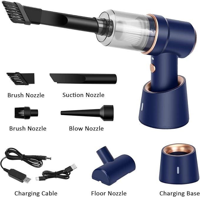8Kpa Mini Handheld Vacuum Cleaner 120W High Power Cordless Keyboard Vacuum 2-in-1 Desk Vacuum &amp Air Duster with LED Light &amp Multi-Nozzles for Car Computer Sewing Machine