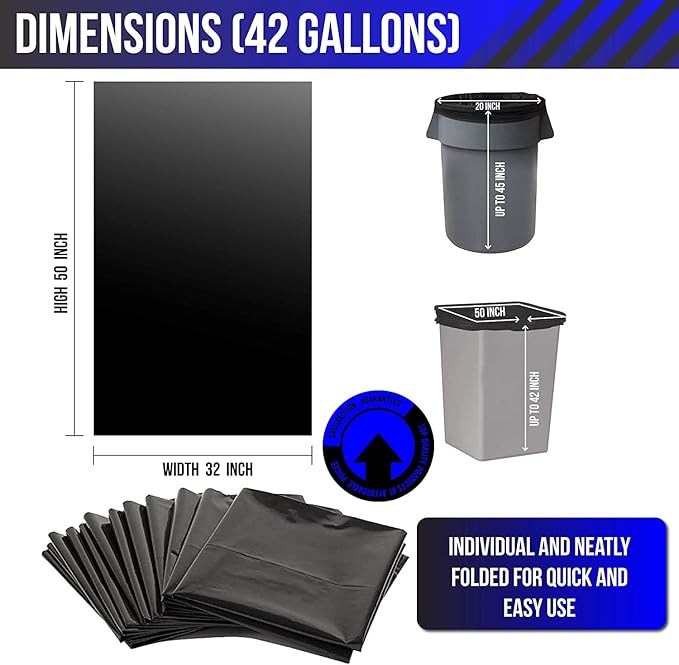 Contractor Construction Garbage Bags - Large Black Trash for Construction Moving Cleaning Heavy Duty 3 Mil Thick Plastic Bag 42 Gallon 32x50'' 40 Count (Pack of 1) (ContractBags4240ct)