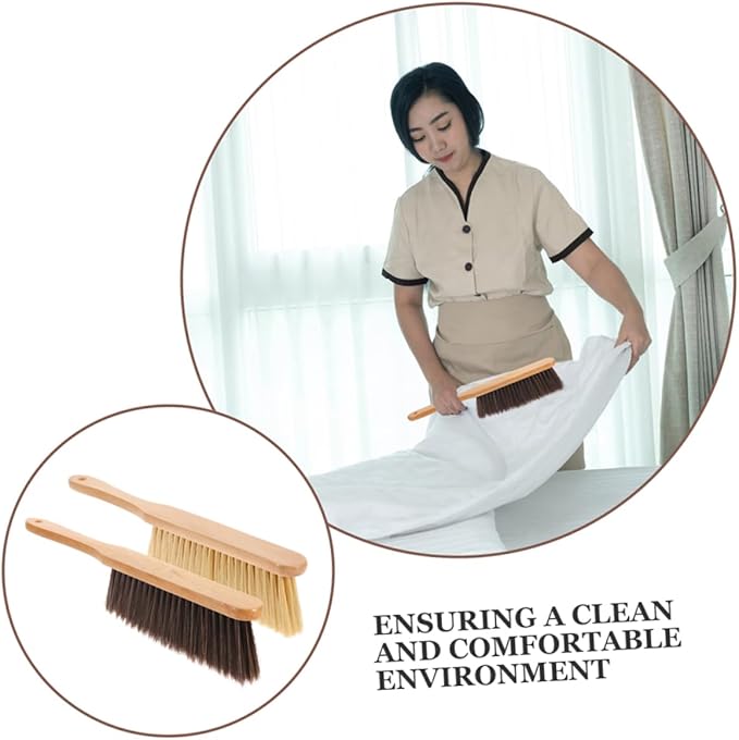 4pcs Hand Broom Brush with Extended Wooden Handle Soft Cleaning Brushes for Efficient Dust Hair Removal Furniture Beds Sofas and Crevices