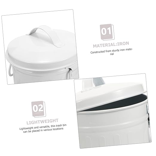 Tofficu Cartoon Trash Can for Desktop Metal Wastebasket Lid Handle for Home Office Living Small Iron Trash Bin