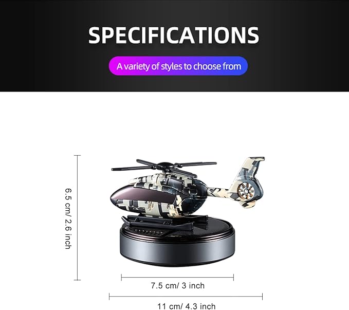 Solar Energy Rotating Helicopter Air Freshener Al Alloy Diffuser Purifier Odor Eliminator Car Perfume Interior Aesthetic Decoration (Blue Camouflage)