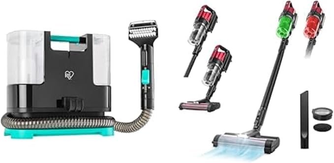 Bundle of IRIS USA Hydro-Clean 1000mL Chemical-Free Spot Cleaner for Carpet Upholstery Sofa Mattress + IRIS USA Cordless Vacuum Cleaner 50-Min Runtime 230W for Carpet Hard Floor Tile