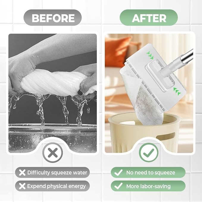 Mini Mop with One-Click Cloth Change Locking Head for Wet &amp Dry Cleaning Long Handle for Multi-Surface Use