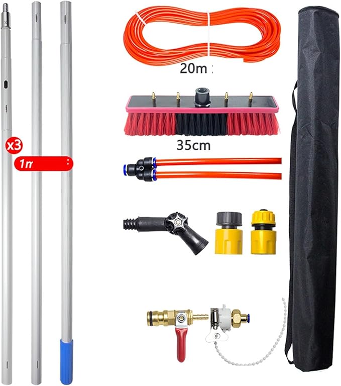 Solar Panel Cleaning Brush Hydraulic Pole Cleaning Kit 180° Rotating Window Cleaner With Telescopic Handle Removable Brush Head RoofWater Fed Pole