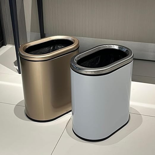 9L/2.4GALSlim Bathroom Trash Can 12 * 7.75 * 13.67 inches Stainless Steel with PP Inner Bucket Smooth with Garbage Bag Inner Lining Suitable for bathrooms bedrooms Offices Hotels