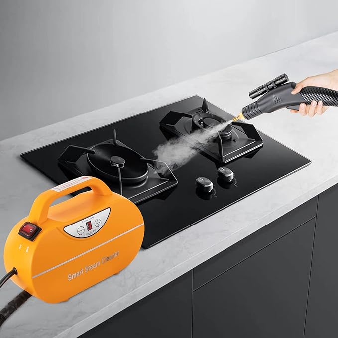 1800W Steam Cleaner High Pressure High Temperature Steam Cleaning Machine Multifunction Handheld Steam Cleaning for Kitchen Car Stoves Windows FloorsLong Hose (Yellow)
