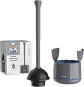 MR.SIGA Toilet Plunger with Holder Heavy Duty Plunger with Sturdy Handle for Toilet Cleaning Gray